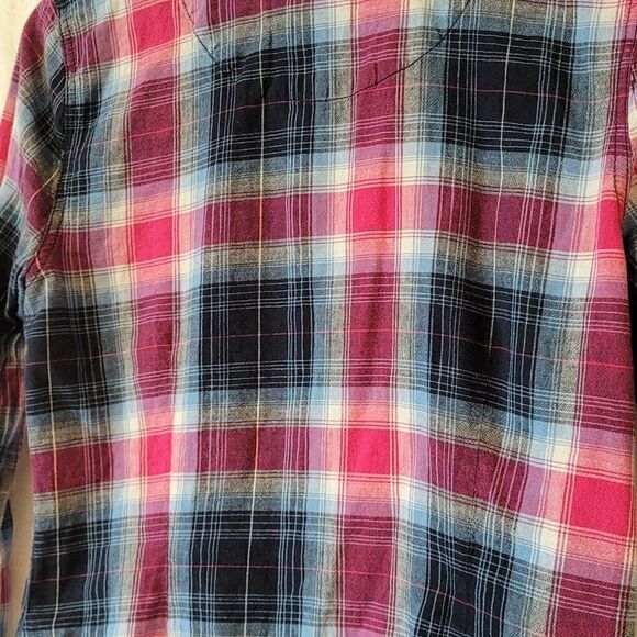 Arizona Shirt Pink and Blue Button Down with Mother of Pearl Snaps Junior Sz Lg - Picture 5 of 6